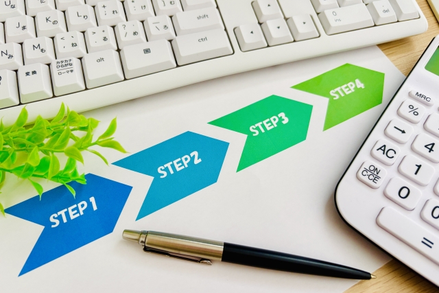 STEP1からSTEP5までがつながった矢印